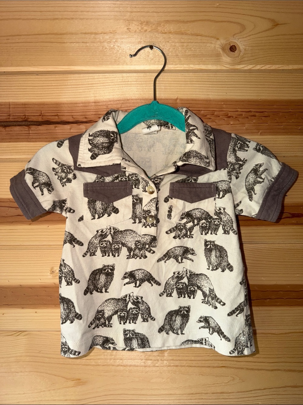 Toddler Cream & Gray Raccoon Print Polo Shirt